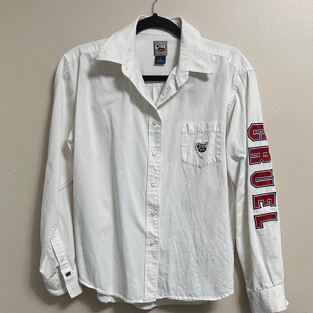 Cruel Girl White Button Down Shirt with Red Accents